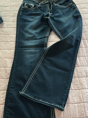 Love Indigo Deep Blue Bootcut Jeans with White Stitching
